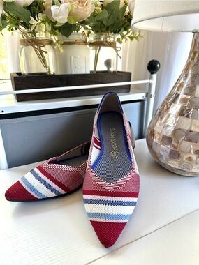 Rothy’s The Point Flats Women’s 10 Red White Blue Striped Knit Washable EUC
